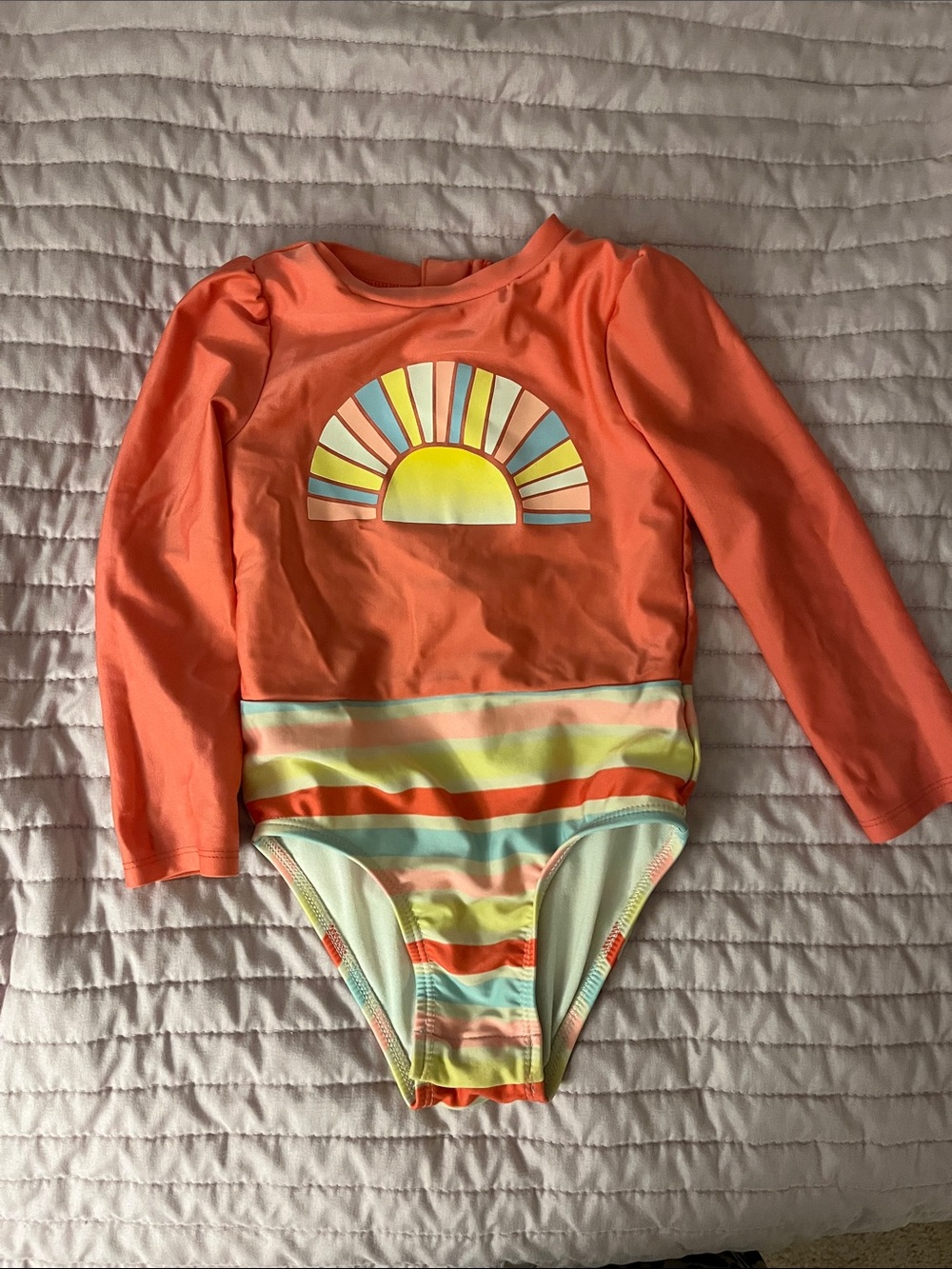 Cat & Jack Coral Long-Sleeve One-Piece Swimsuit with Sunrise Stripe